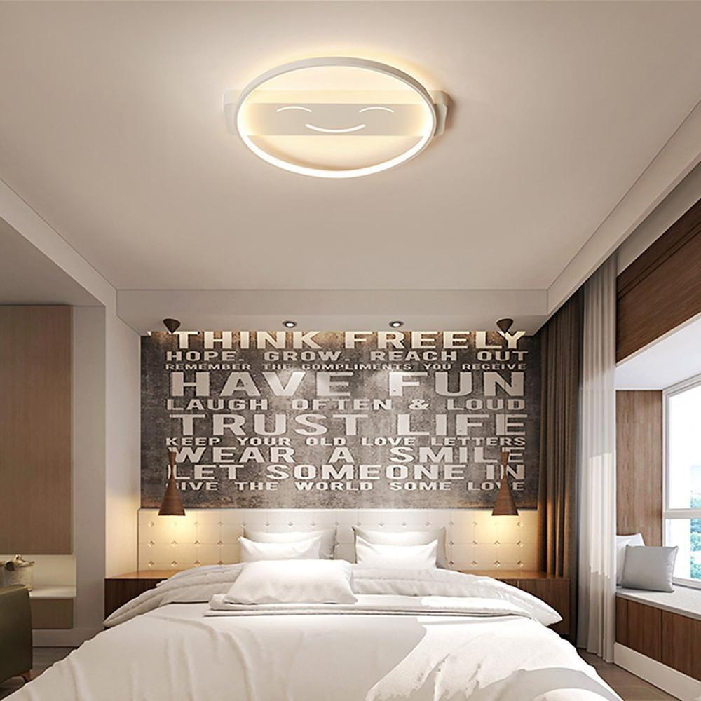 Modern Circular LED Flush Mount Ceiling Light with Metal Frame and PVC Shade for Bedroom and Living Room