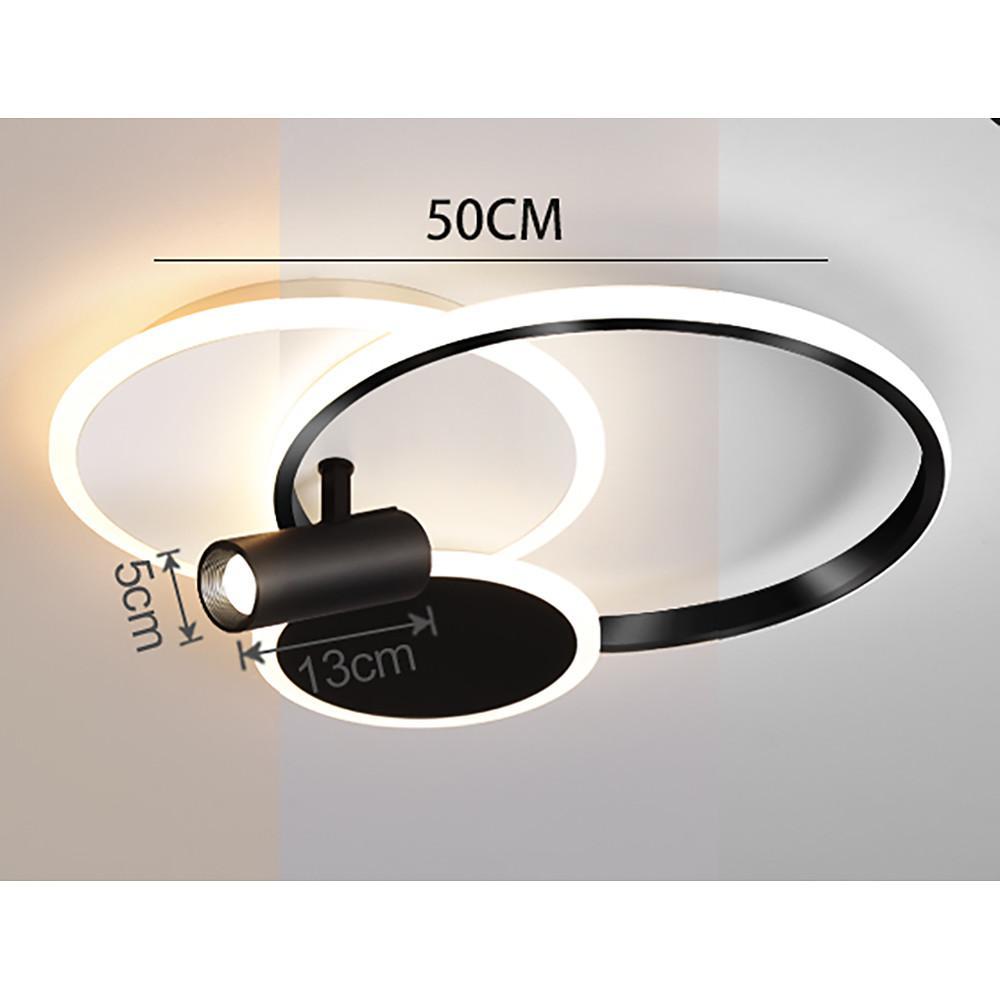 Modern Black Ring LED Flush Mount Ceiling Light with Integrated Spotlights for Living Room