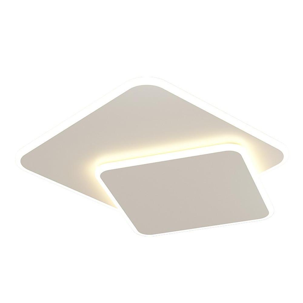 Modern White Square LED Flush Mount Ceiling Light Fixture for Bedroom and Living Room Geometric Two Tier Lighting
