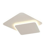 Modern White Square LED Flush Mount Ceiling Light Fixture for Bedroom and Living Room Geometric Two Tier Lighting
