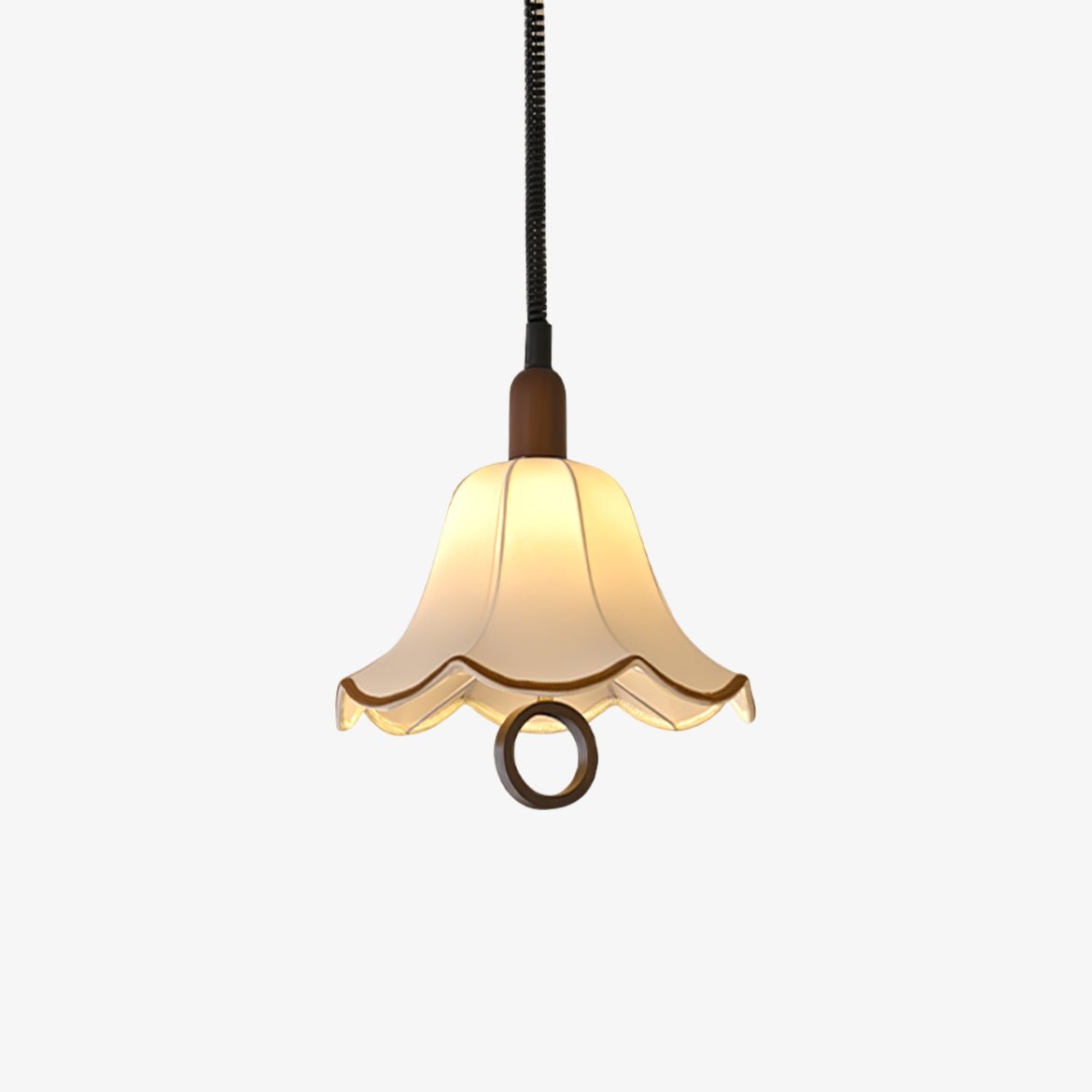 Eryn Mid Century Modern Beige Fabric Pendant Light with Walnut Wood Frame Hanging Ceiling Lamp