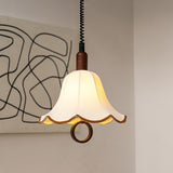 Eryn Mid Century Modern Beige Fabric Pendant Light with Walnut Wood Frame Hanging Ceiling Lamp