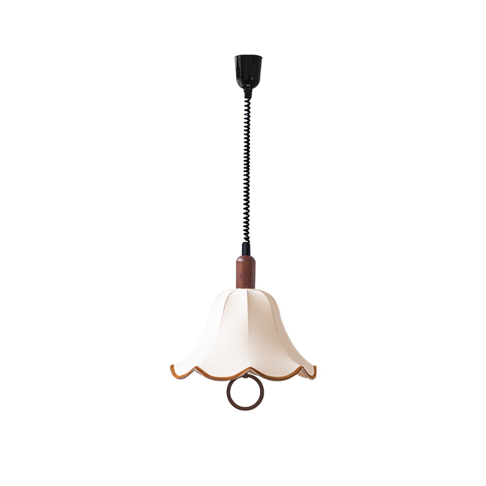 Eryn Mid Century Modern Beige Fabric Pendant Light with Walnut Wood Frame Hanging Ceiling Lamp