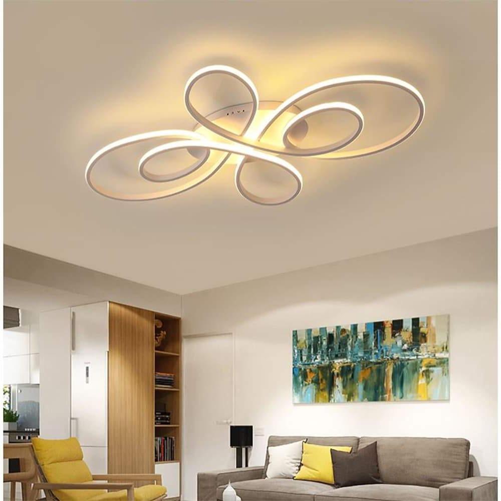 Modern Artistic Curved LED Ceiling Light Dimmable Flush Mount Chandelier for Living Room