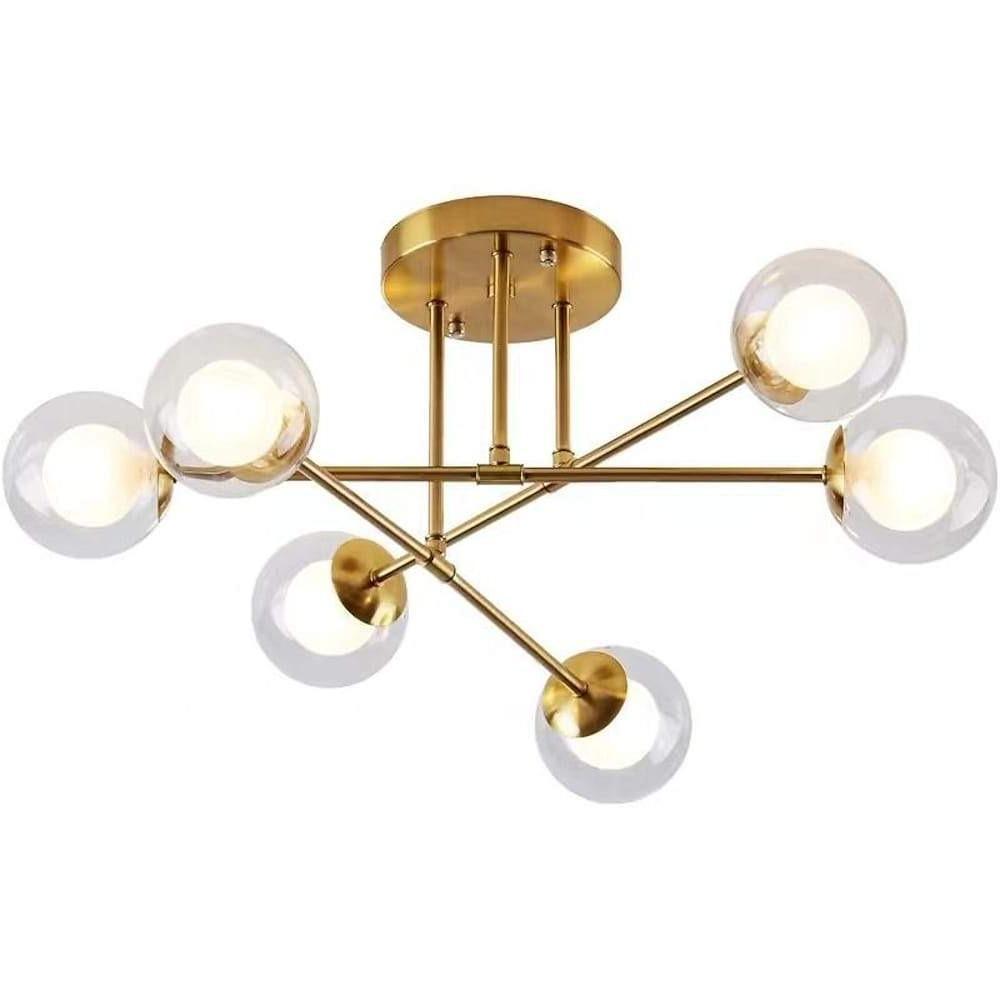 Modern 6 Light Glass Globe LED Flush Mount Ceiling Lamp for Living Room and Bedroom Lighting
