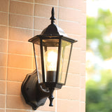 European Retro Hexagonal Outdoor Wall Light Waterproof Exterior Sconce in Aluminum and Glass