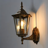 European Retro Hexagonal Outdoor Wall Light Waterproof Exterior Sconce in Aluminum and Glass