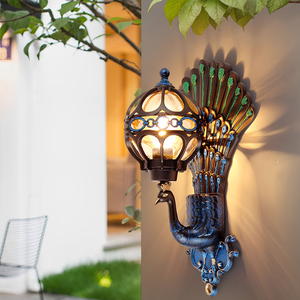 European Retro Peacock Outdoor Wall Light Waterproof Aluminum Exterior Garden Sconce
