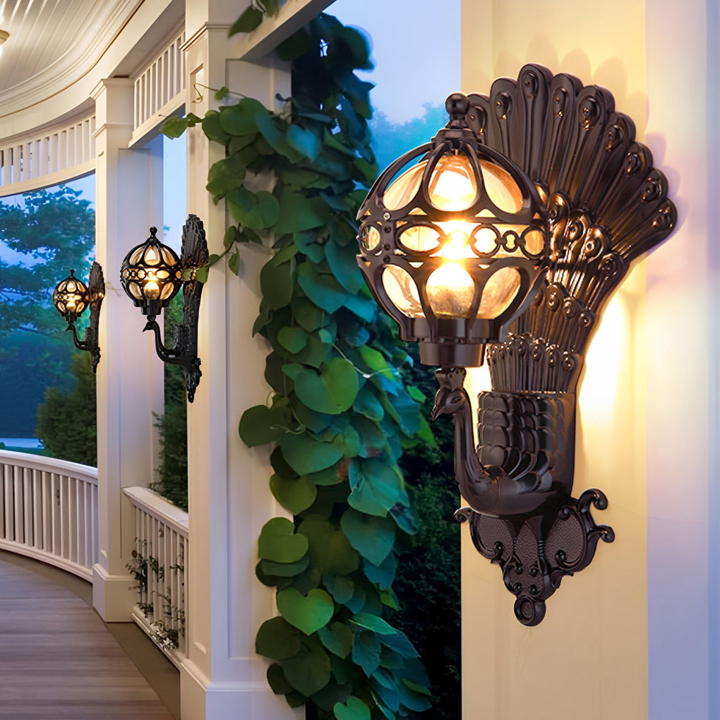 European Retro Peacock Outdoor Wall Light Waterproof Aluminum Exterior Garden Sconce