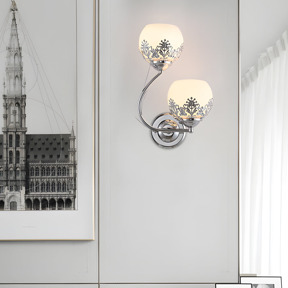 European Style 2 Light Glass Flower Wall Sconce Retro Interior Wall Lamp in Gold or Silver