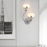 European Style 2 Light Glass Flower Wall Sconce Retro Interior Wall Lamp in Gold or Silver