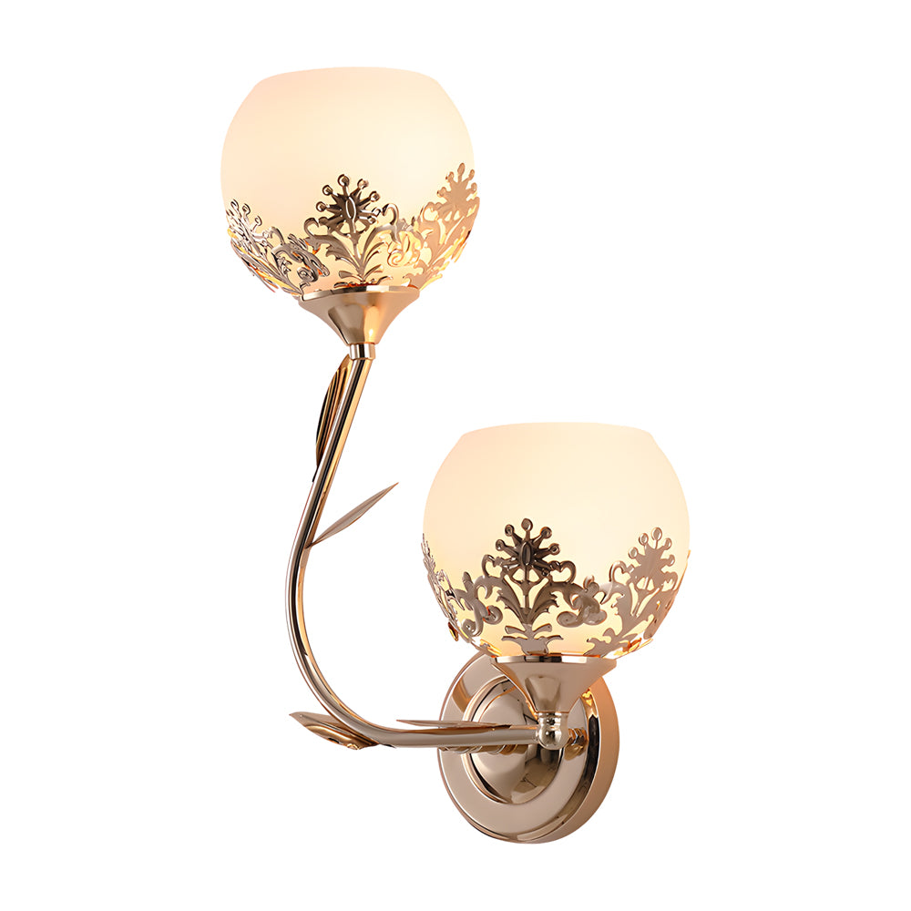 European Style 2 Light Glass Flower Wall Sconce Retro Interior Wall Lamp in Gold or Silver