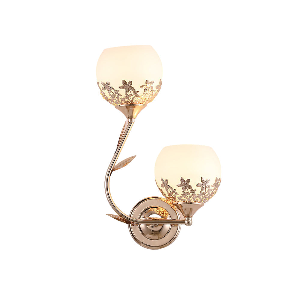 European Style 2 Light Glass Flower Wall Sconce Retro Interior Wall Lamp in Gold or Silver