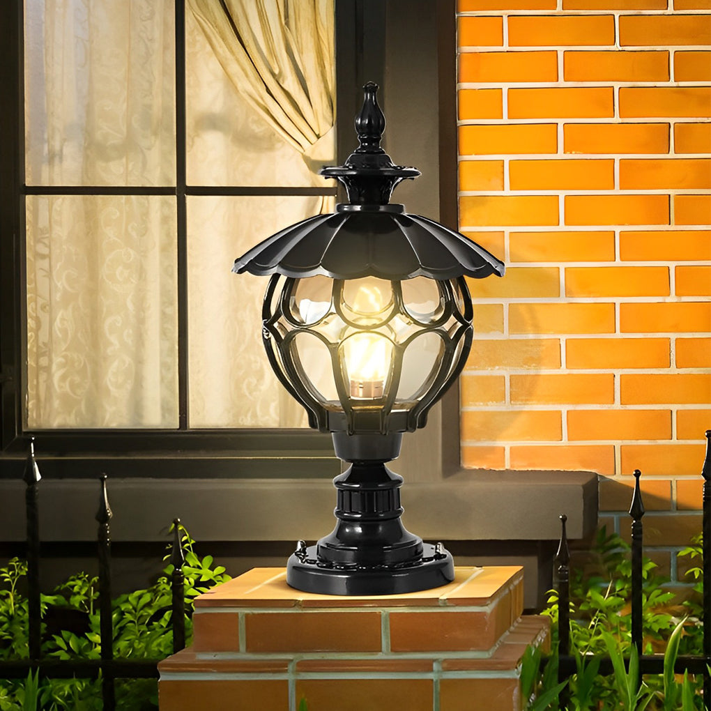 European Style Cognac Glass Flower Ball Pillar Lamp Waterproof Outdoor Post Light