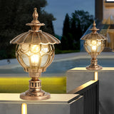 European Style Cognac Glass Flower Ball Pillar Lamp Waterproof Outdoor Post Light