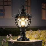 European Style Cognac Glass Flower Ball Pillar Lamp Waterproof Outdoor Post Light