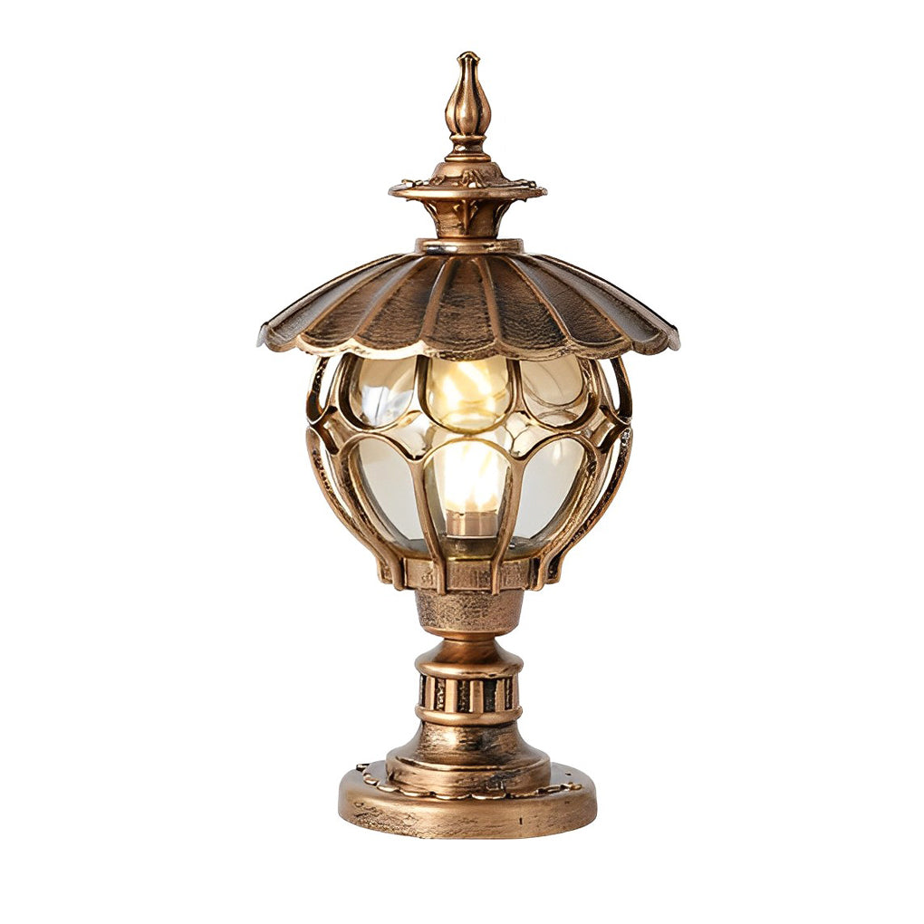 European Style Cognac Glass Flower Ball Pillar Lamp Waterproof Outdoor Post Light