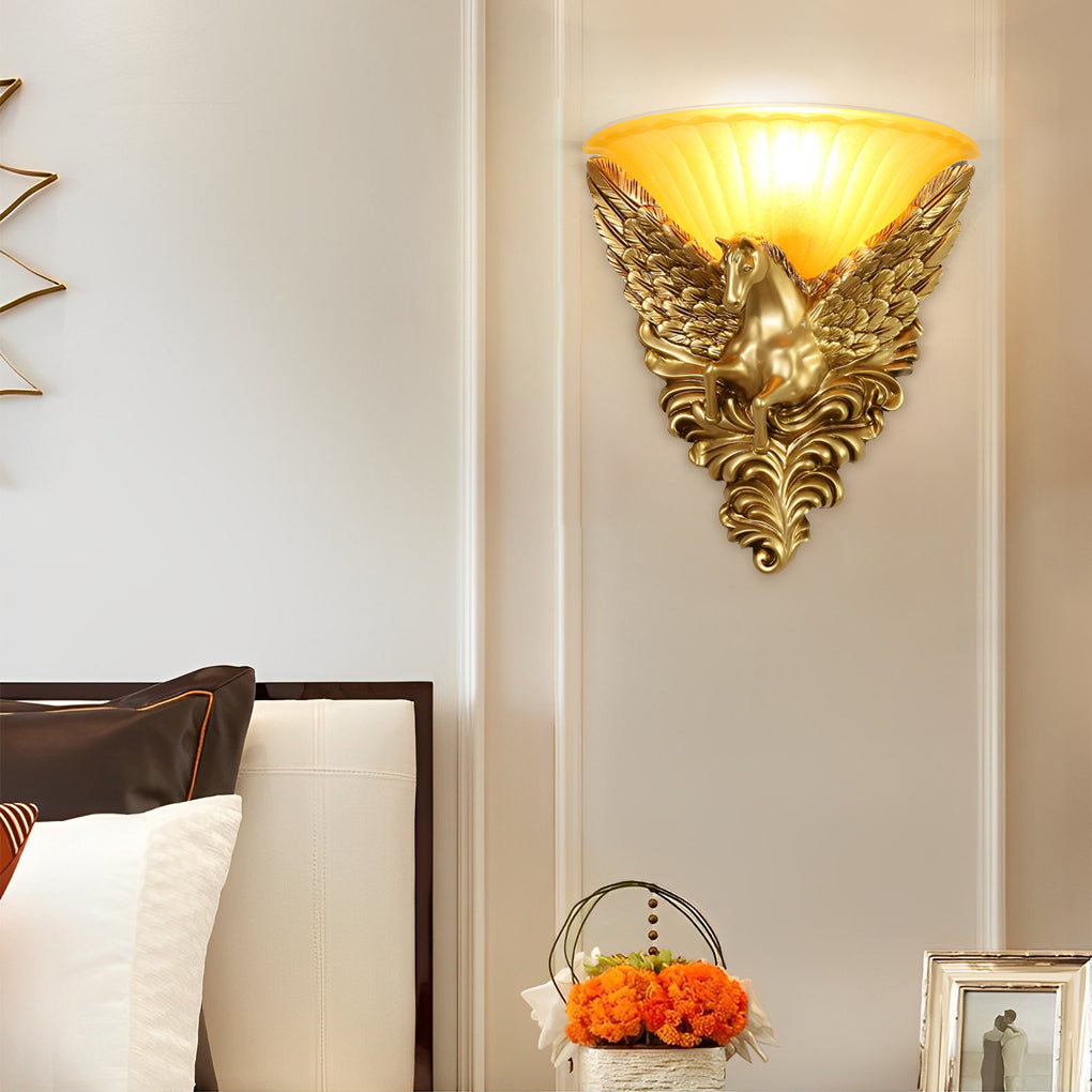 European Style Horse Head Wall Sconce Luxury Resin Gold Decorative Light for Bedroom