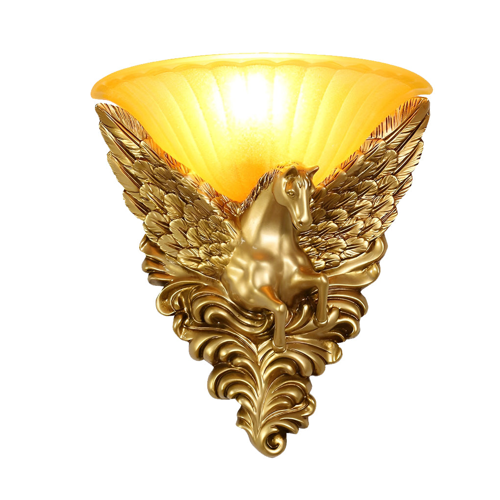 European Style Horse Head Wall Sconce Luxury Resin Gold Decorative Light for Bedroom