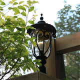 European Style Outdoor Pillar Lamp with Bubble Glass Shade Waterproof Black Aluminum Post Light