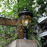 European Style Outdoor Pillar Lamp with Bubble Glass Shade Waterproof Black Aluminum Post Light