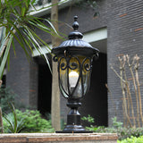 European Style Outdoor Pillar Lamp with Bubble Glass Shade Waterproof Black Aluminum Post Light
