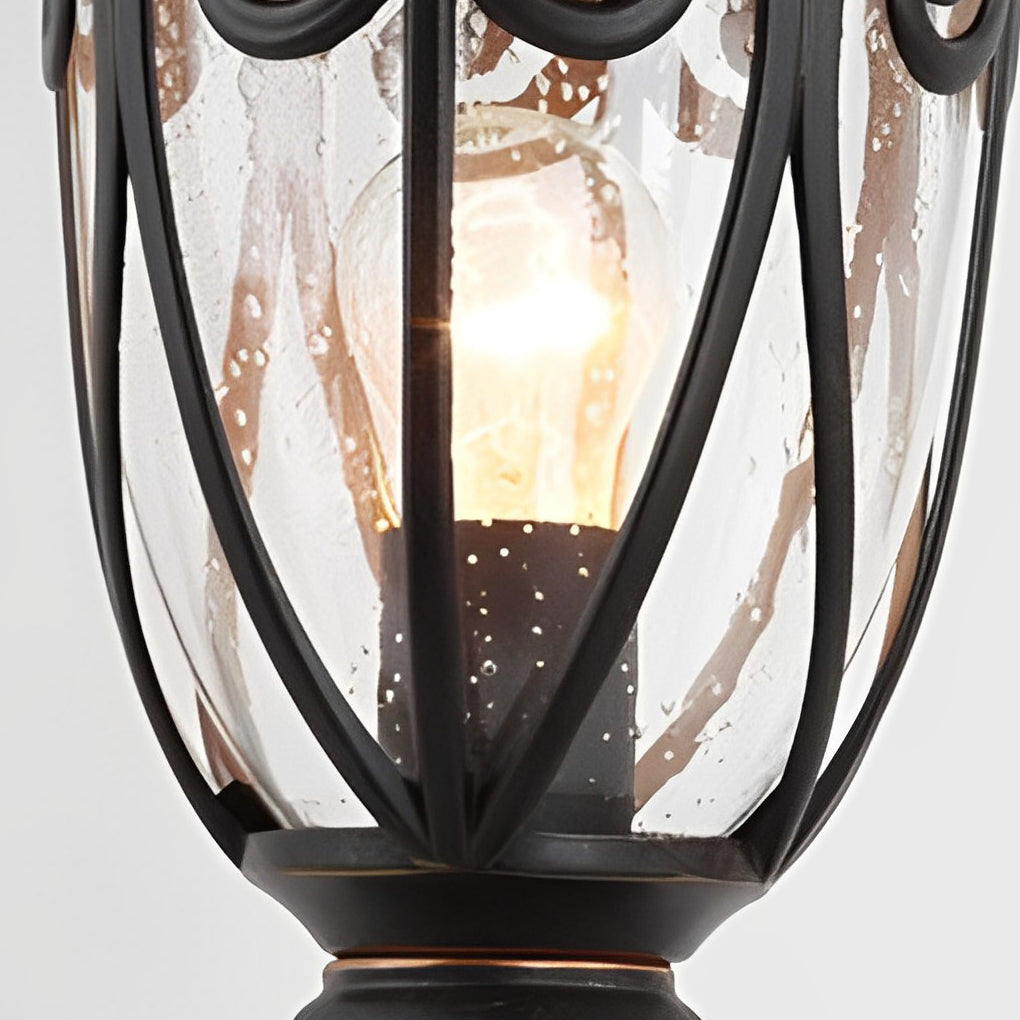 European Style Outdoor Pillar Lamp with Bubble Glass Shade Waterproof Black Aluminum Post Light