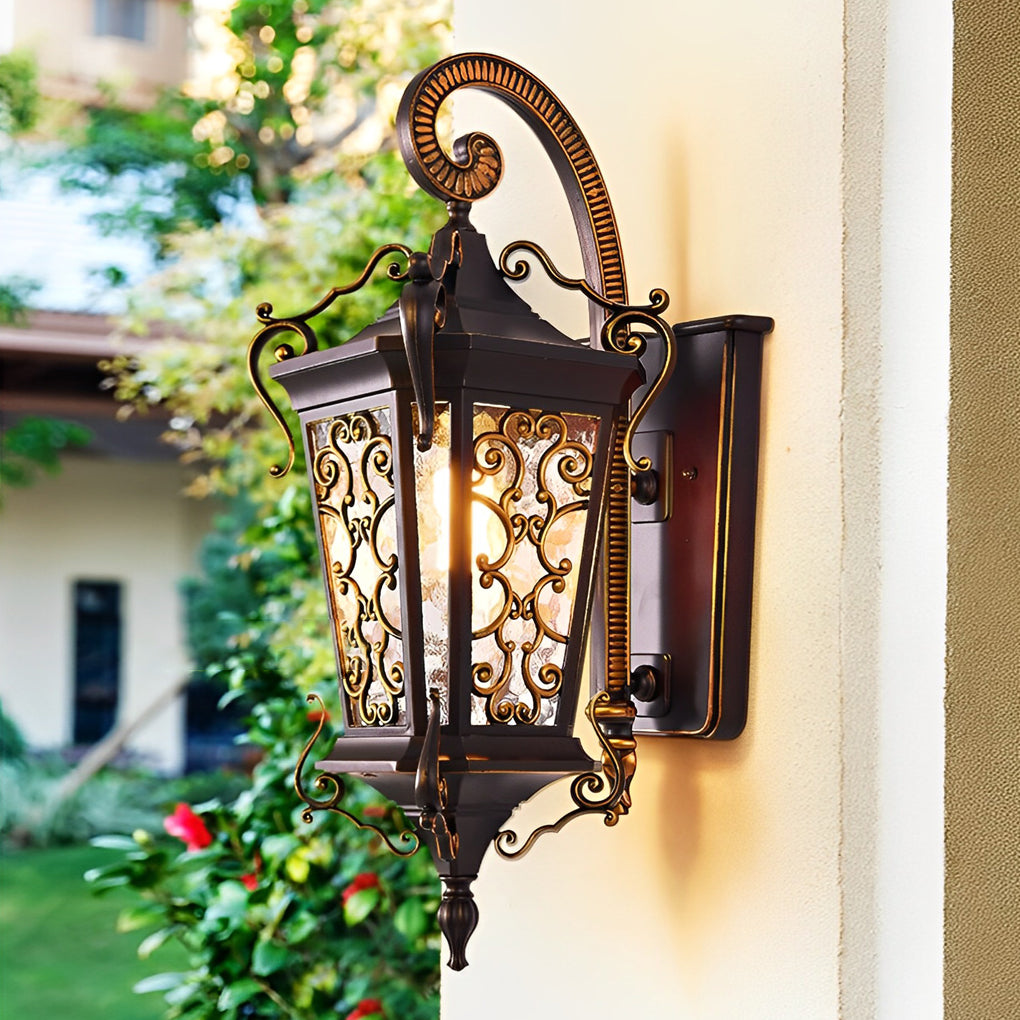 European Style Outdoor Wall Lamp Waterproof Black Aluminum Exterior Sconce for Porch and Garden