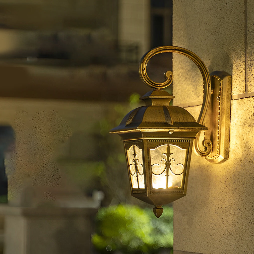 European Style Waterproof Outdoor Wall Lantern Retro LED Glass Exterior Sconce for Garden and Villa