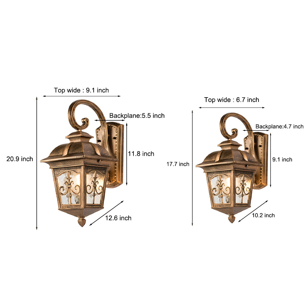 European Style Waterproof Outdoor Wall Lantern Retro LED Glass Exterior Sconce for Garden and Villa