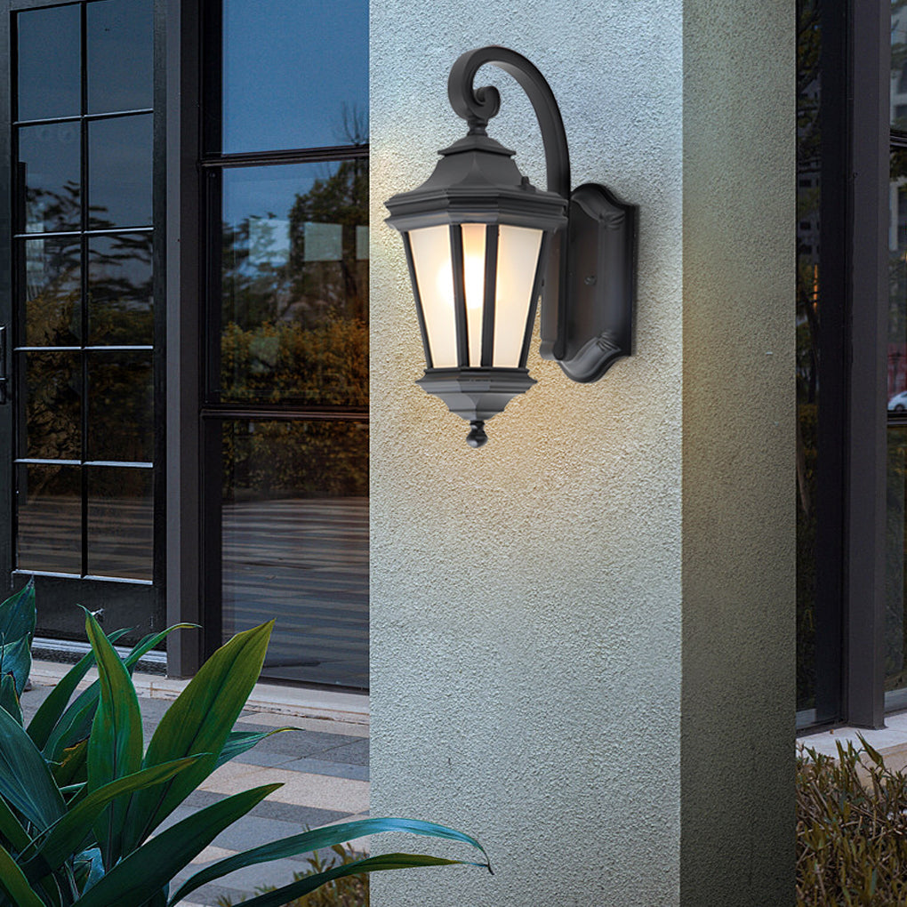 European Style Waterproof Outdoor Wall Light with Frosted Glass Shade and Durable Black Aluminum Body