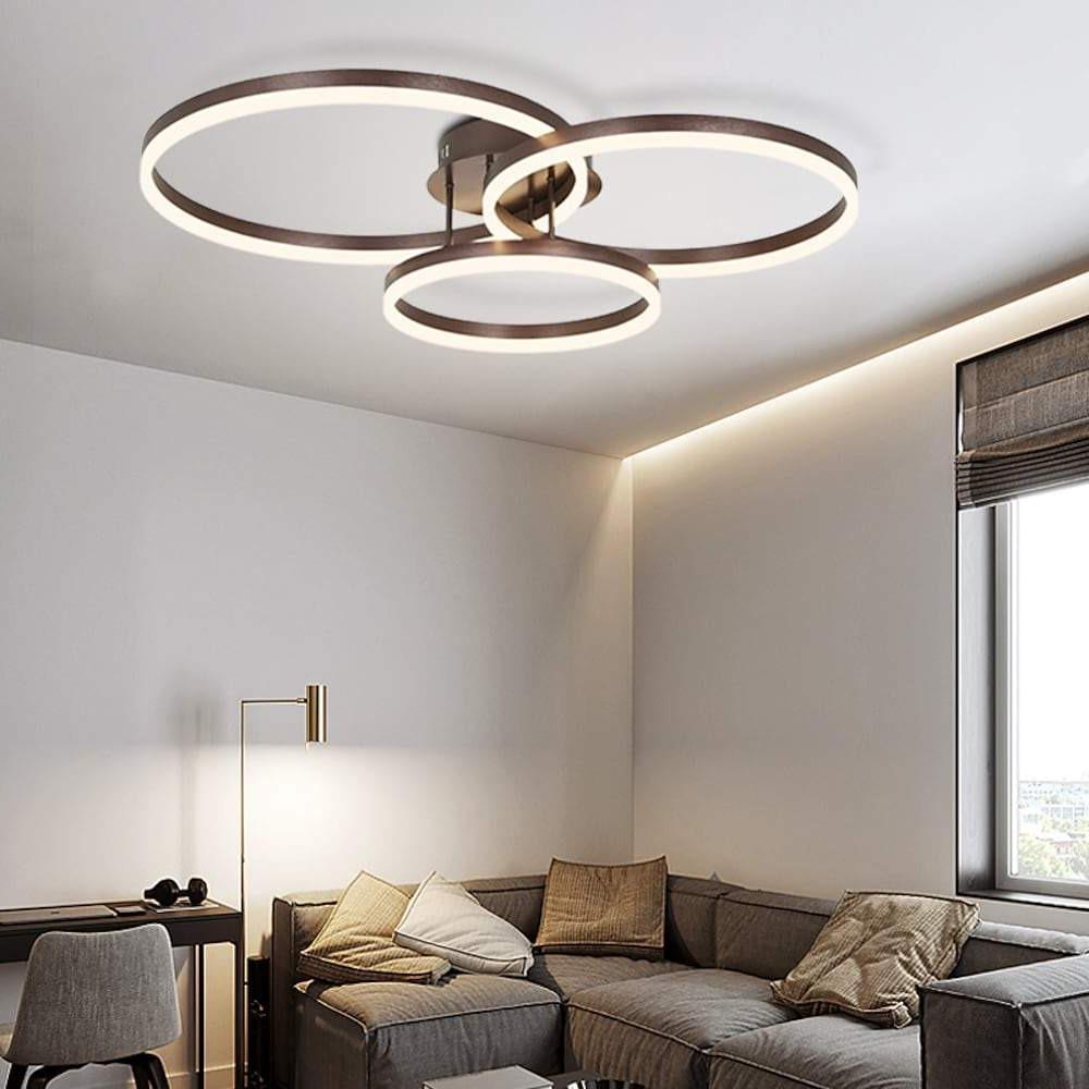 Modern Gold 3 Ring LED Flush Mount Ceiling Light Dimmable Geometric Lighting for Living Room