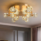 Modern Nordic Crystal LED Flush Mount Ceiling Light Brass Copper 6 Light Fixture
