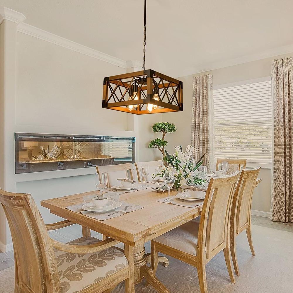 Farmhouse Wood Chandelier for Kitchen Island Linear Industrial Dining Room Light Fixture