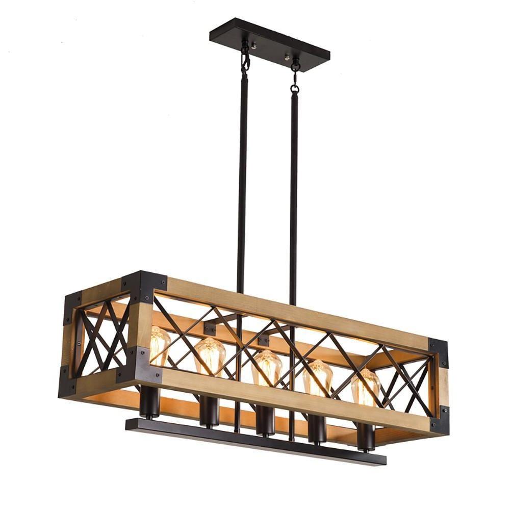 Farmhouse Wood Chandelier for Kitchen Island Linear Industrial Dining Room Light Fixture