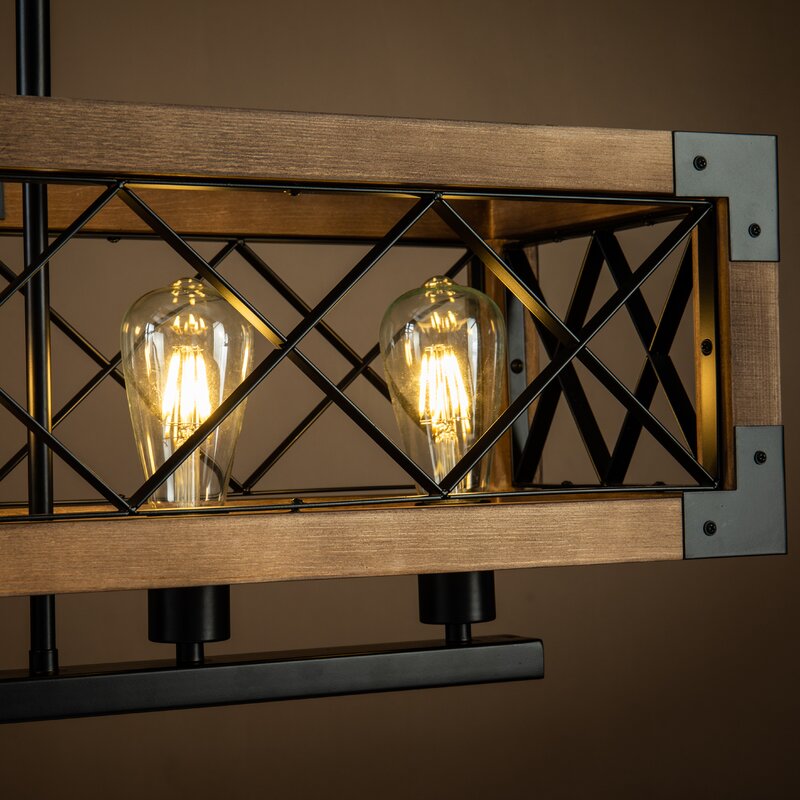 Farmhouse Wood Chandelier for Kitchen Island Linear Industrial Dining Room Light Fixture