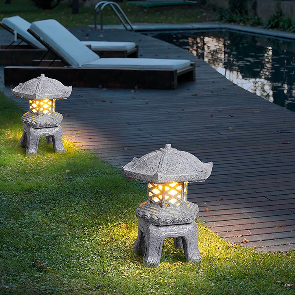 Faux Stone Tower Outdoor Post Light Waterproof Resin Landscape Pillar Lamp for Garden Path Lawn