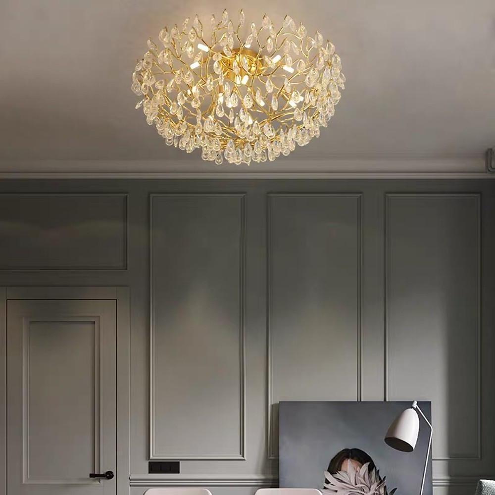 Firefly Sputnik Modern LED Flush Mount Ceiling Light Crystal and Aluminum 10 Light Chandelier