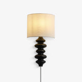 Fishbone Corrugated Solid Wood Plug In Wall Sconce Set of 2 with Linen Shade