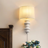 Fishbone Corrugated Solid Wood Plug In Wall Sconce Set of 2 with Linen Shade