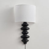 Fishbone Corrugated Solid Wood Plug In Wall Sconce Set of 2 with Linen Shade