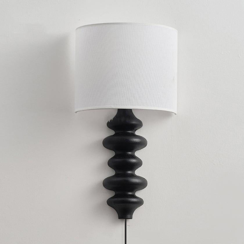 Fishbone Corrugated Solid Wood Plug In Wall Sconce Set of 2 with Linen Shade