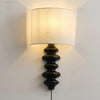Fishbone Corrugated Solid Wood Plug In Wall Sconce Set of 2 with Linen Shade