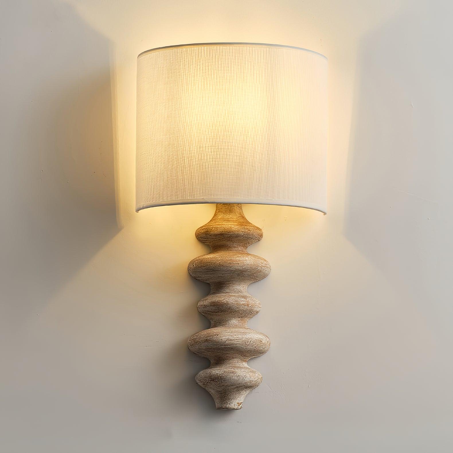 Fishbone Corrugated Solid Wood Plug In Wall Sconce Set of 2 with Linen Shade