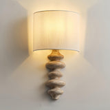 Fishbone Corrugated Solid Wood Plug In Wall Sconce Set of 2 with Linen Shade