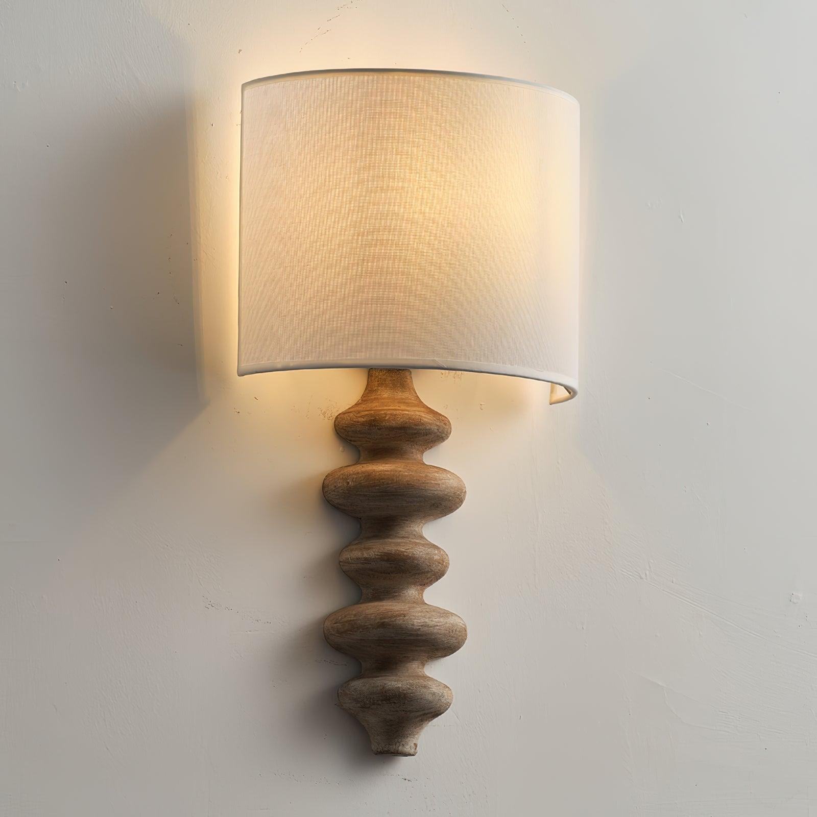Fishbone Corrugated Solid Wood Plug In Wall Sconce Set of 2 with Linen Shade