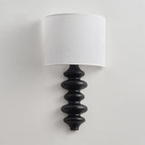 Fishbone Corrugated Solid Wood Plug In Wall Sconce Set of 2 with Linen Shade