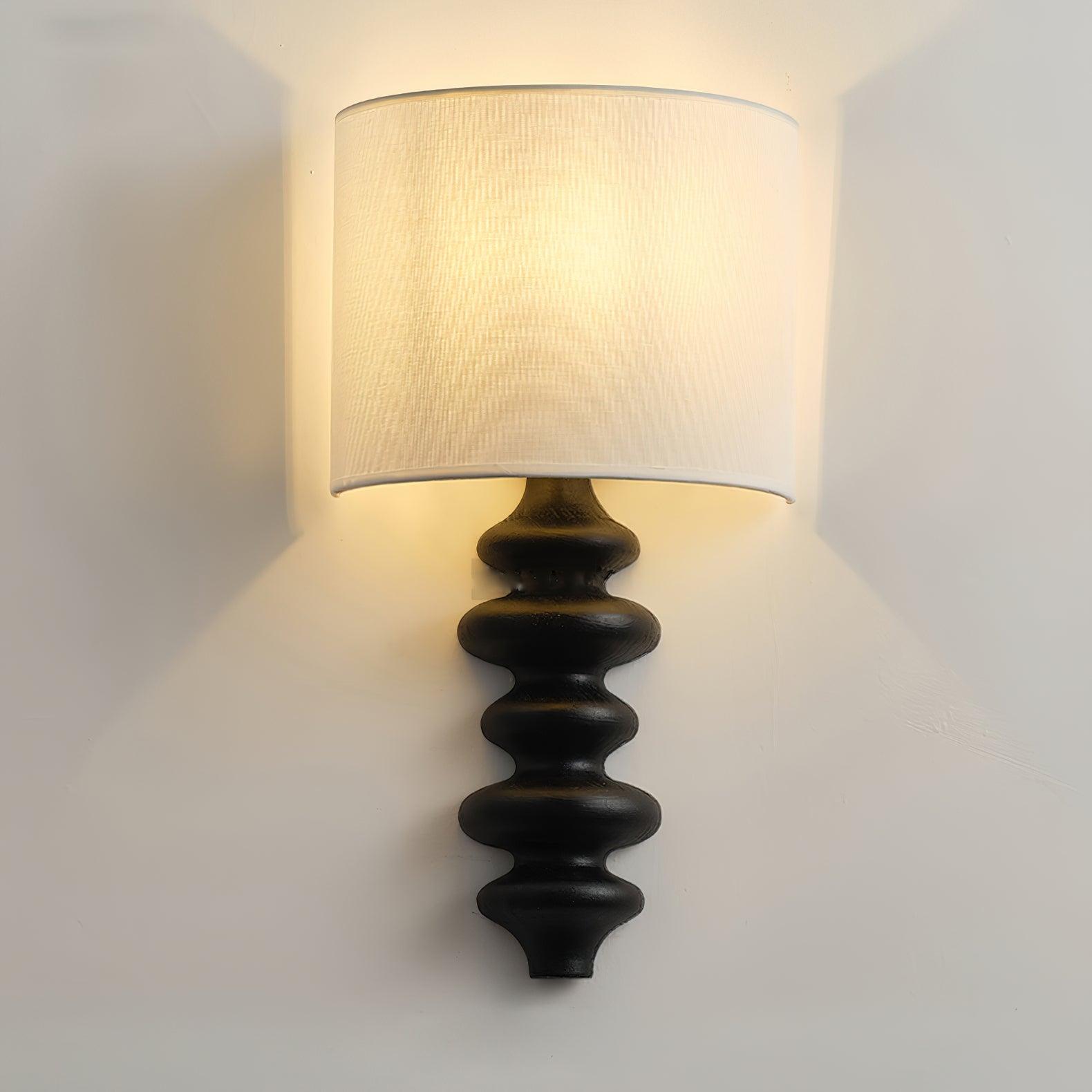 Fishbone Corrugated Solid Wood Plug In Wall Sconce Set of 2 with Linen Shade