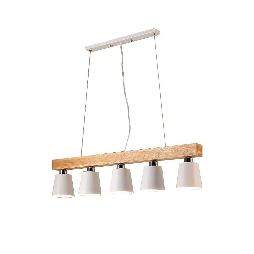 Five Light Linear Wood Chandelier for Kitchen Island and Rustic Modern Dining Room Lighting
