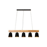 Five Light Linear Wood Chandelier for Kitchen Island and Rustic Modern Dining Room Lighting